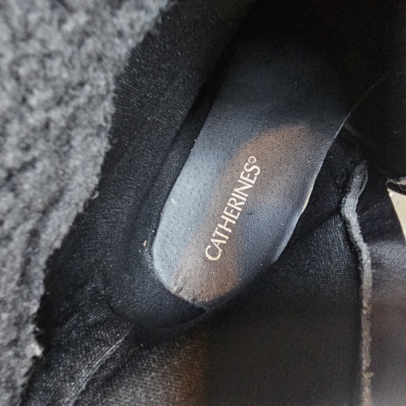 Women's Catherines Black & Gray Boots Side Zipper Mid Calf 8W Fleece Lined - Picture 9 of 11